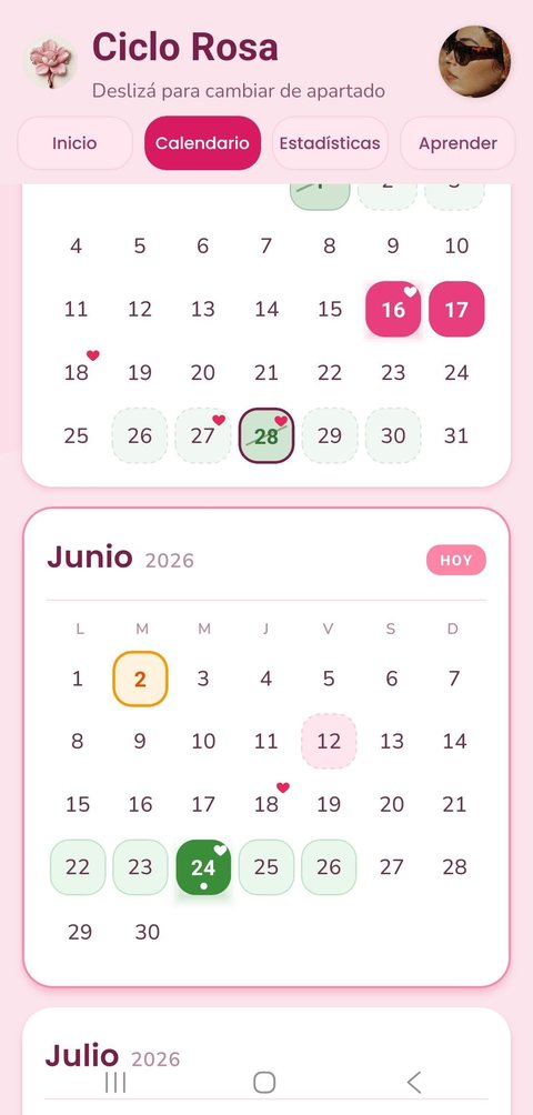 Pantalla de calendario menstrual