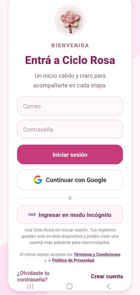 Pantalla de bienvenida e inicio de sesión